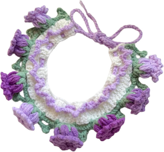 Cat Dog Bandana, Cute Handmade Knitted Yarn Flowers Pet Collar Neck Warmer for Small Medium Dog, Puppy Photo V1258-DP02-E-690