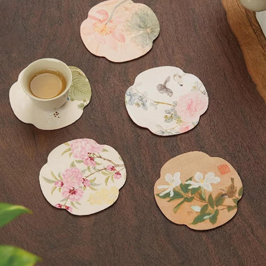 Floral Tea Cup Coasters Set of 5, Double-Sided Absorbent Pads for Heat Insulation, Teaware Accessories V1258-DP02-E-696