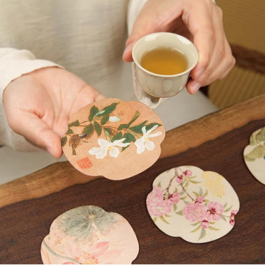Floral Tea Cup Coasters Set of 5, Double-Sided Absorbent Pads for Heat Insulation, Teaware Accessories V1258-DP02-E-696