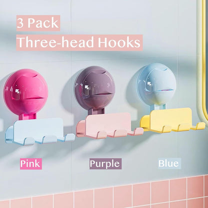 3 Pack Reusable No-Drill No-Trace Vacuum Suction Hooks, Wall-Mounted Toothbrush Holder, Storage Rack for V1258-DP02-E-698