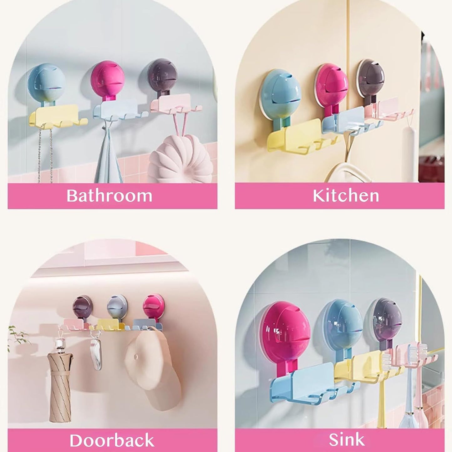 3 Pack Reusable No-Drill No-Trace Vacuum Suction Hooks, Wall-Mounted Toothbrush Holder, Storage Rack for V1258-DP02-E-698