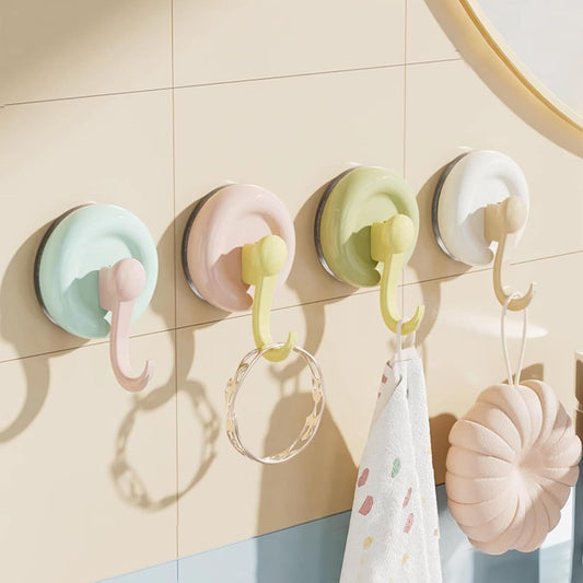 4 Pack No-Drill Reusable Vacuum Suction Hooks, Pastel Colors Heavy-Duty Door Towel Hook Bathroom Wall V1258-DP02-E-699