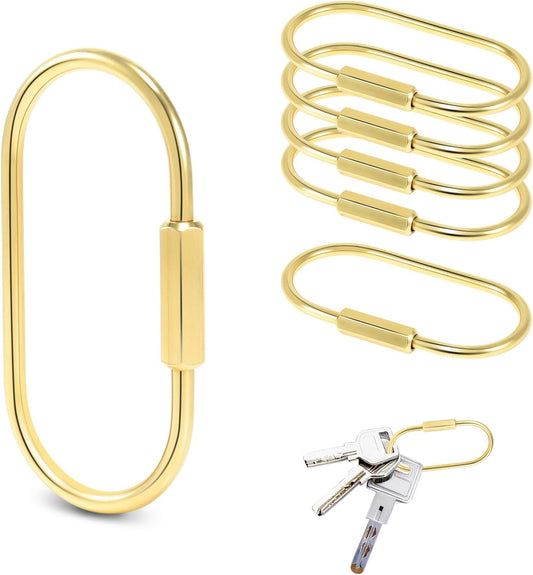 6 Pack Brass Keychain Gold Carabiner Clip with Secure Locking Screw Carabiners Key Holder Keychains Key Ring V1258-DP02-E-7