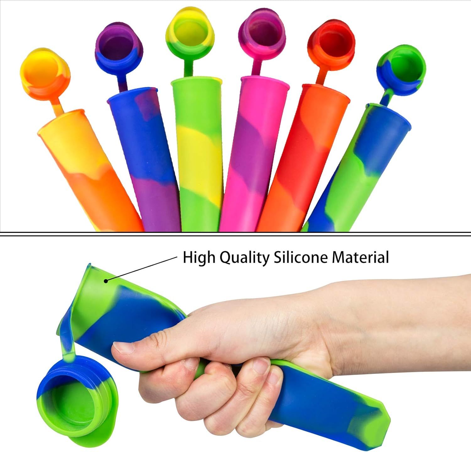 6 Pack Silicone Popsicles Molds, Multicolor Baby Popsicle Ice Pop Molds, Reusable DIY Frozen Popsicles Maker V1258-DP02-E-701
