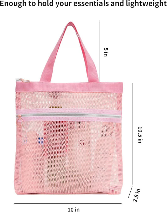 Mesh Shower Caddy Bag Portable Small Hanging Toiletry Tote Bag for Gym Travel Beach Bathroom Sunscreen (Pink) V1258-DP02-E-705