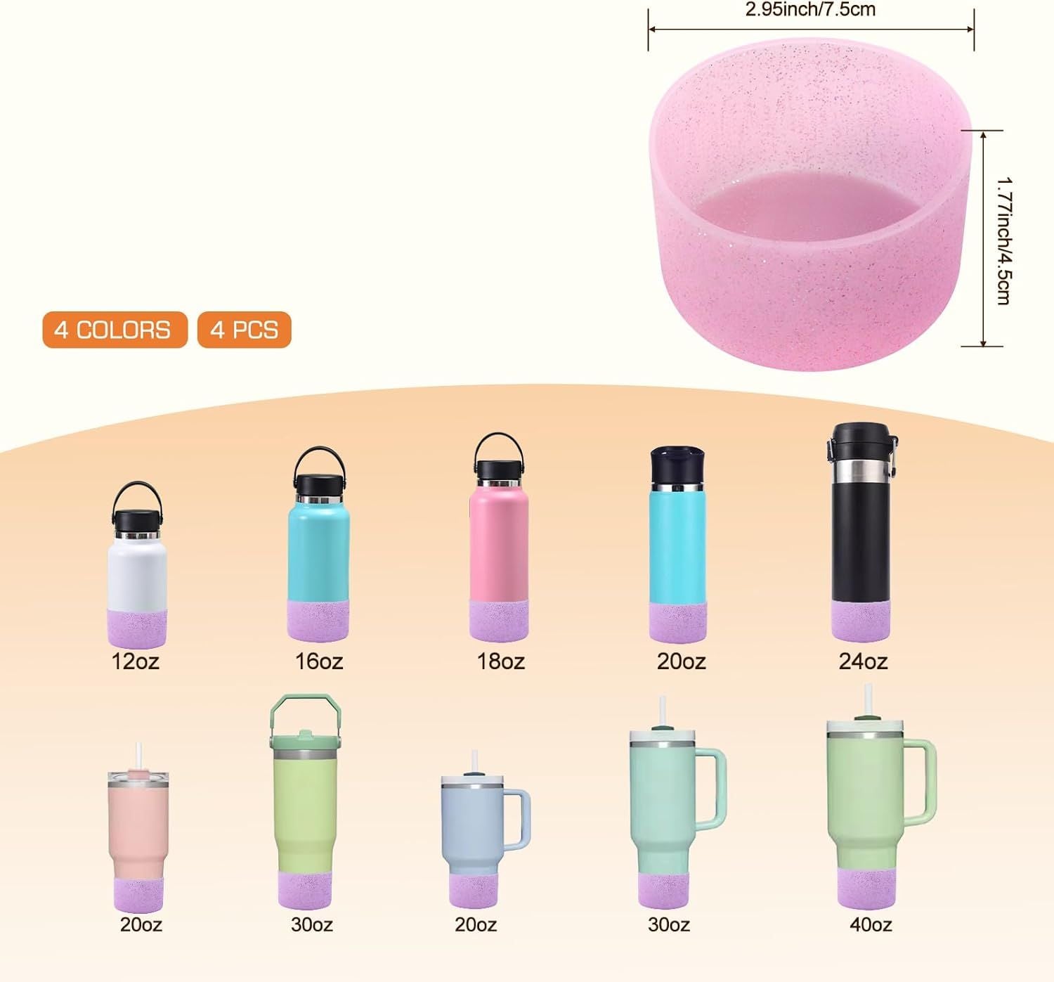 4Pcs Silicone Bottle Boot, Bottom Protector Compatible with Most Water Bottles V1258-DP02-E-709
