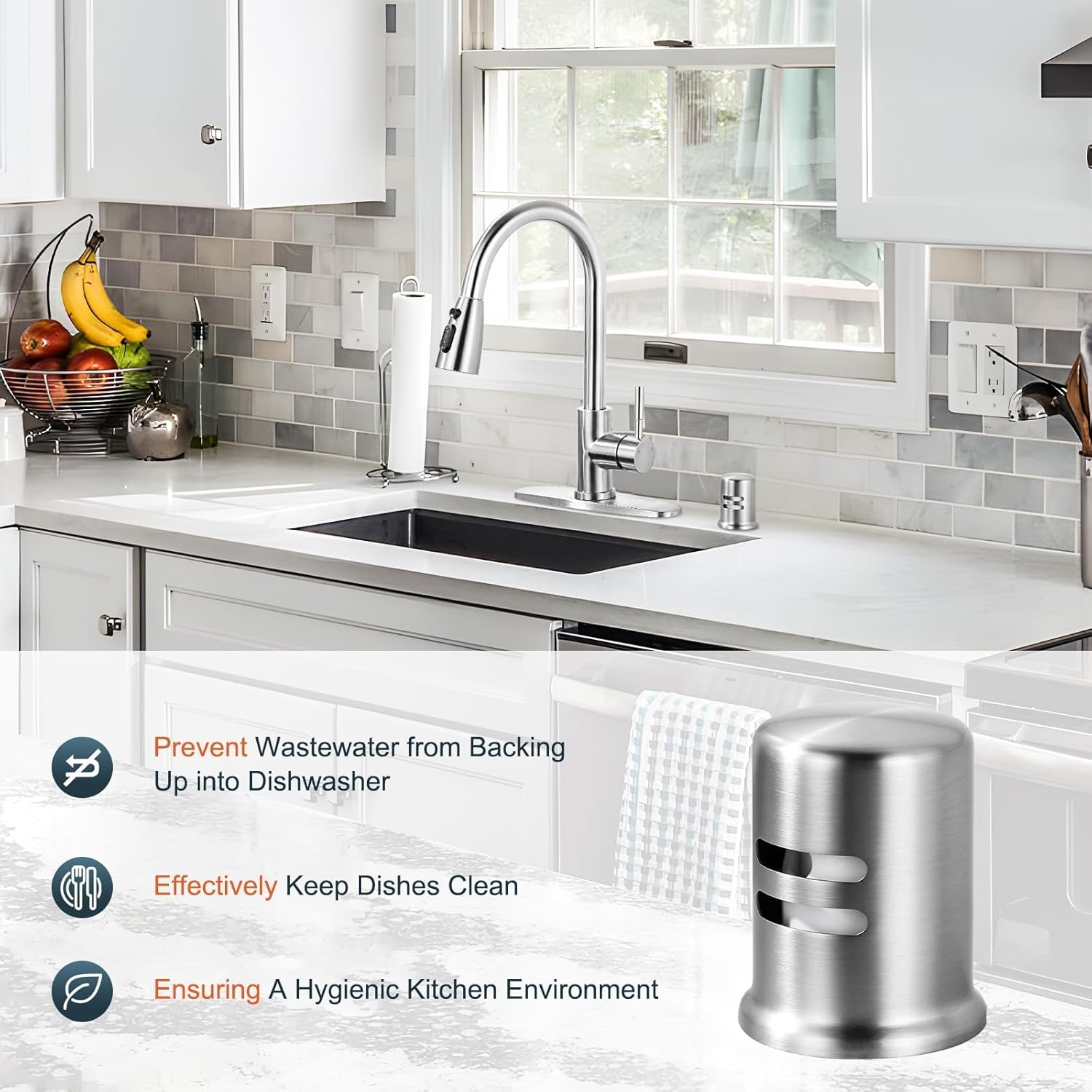 Dishwasher Air Gap Cover for Kitchen, Solid Brass Air Gap Cap with Skirted Design, Dishwasher Overflow Vent V1258-DP02-E-71