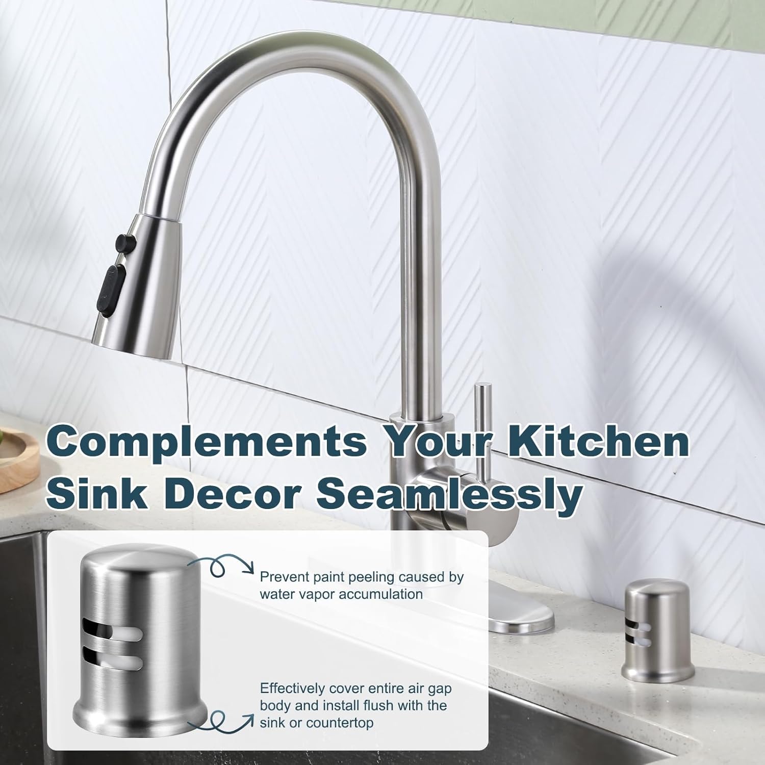 Dishwasher Air Gap Cover for Kitchen, Solid Brass Air Gap Cap with Skirted Design, Dishwasher Overflow Vent V1258-DP02-E-71