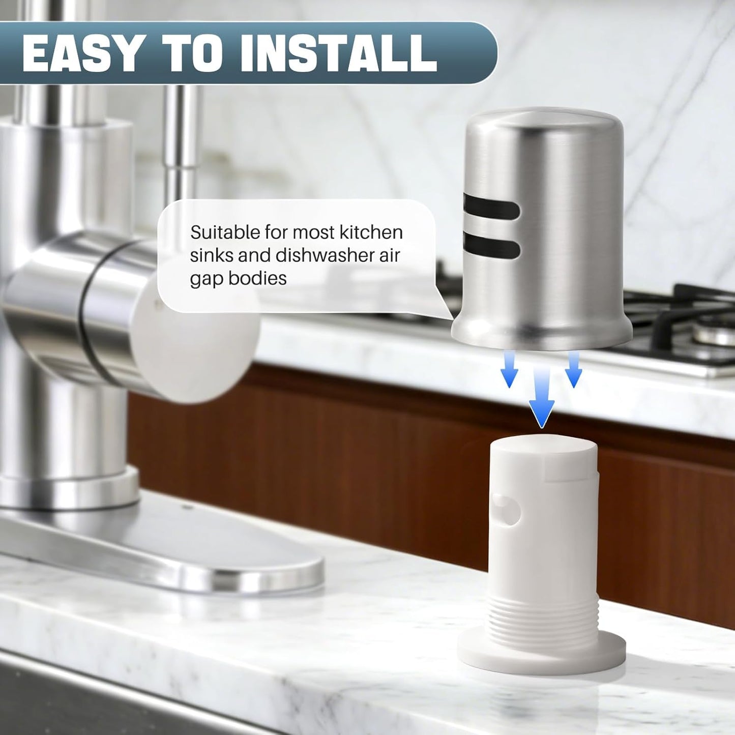 Dishwasher Air Gap Cover for Kitchen, Solid Brass Air Gap Cap with Skirted Design, Dishwasher Overflow Vent V1258-DP02-E-71