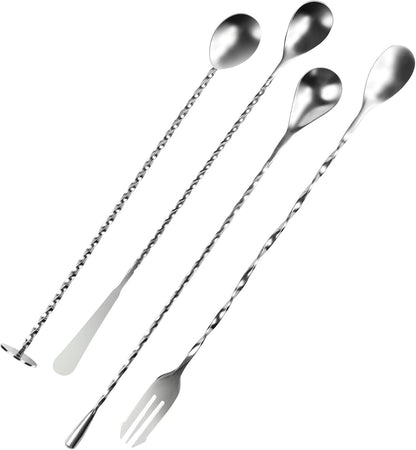 4 PCS Bar Spoon, 304 Stainless Steel Bar Mixing Spoon Stirrers Long Handle Spiral Pattern Mixed Drinks Tools V1258-DP02-E-710