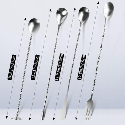 4 PCS Bar Spoon, 304 Stainless Steel Bar Mixing Spoon Stirrers Long Handle Spiral Pattern Mixed Drinks Tools V1258-DP02-E-710
