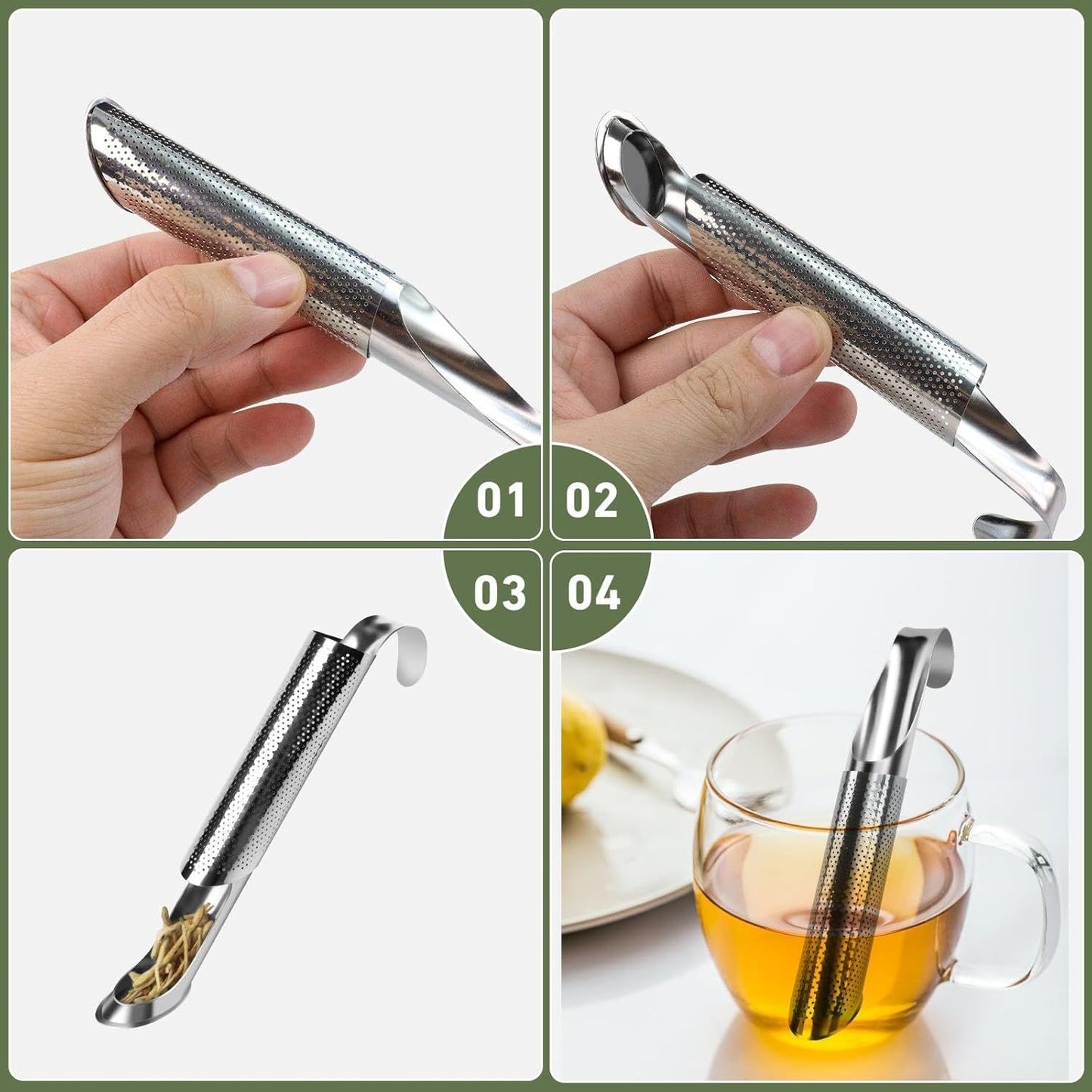 3 Pack Tea Infuser, Tea Strainer with Extra Fine Mesh for Loose Tea Leaf, Long Handle Stainless Steel Tea V1258-DP02-E-711