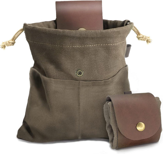 Foraging Pouch Leather Canvas Collapsible Bag Water Resistant Outdoor Camping Storage Folding Bag Mushroom V1258-DP02-E-713