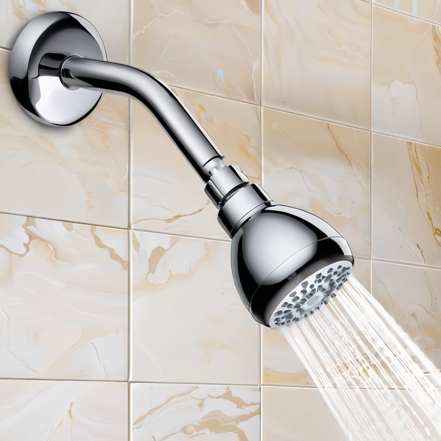 High Pressure Shower Head 3" Chrome - 360 degrees Rotating Self-Cleaning Jets, Water Saving Flow Optimizer, V1258-DP02-E-716