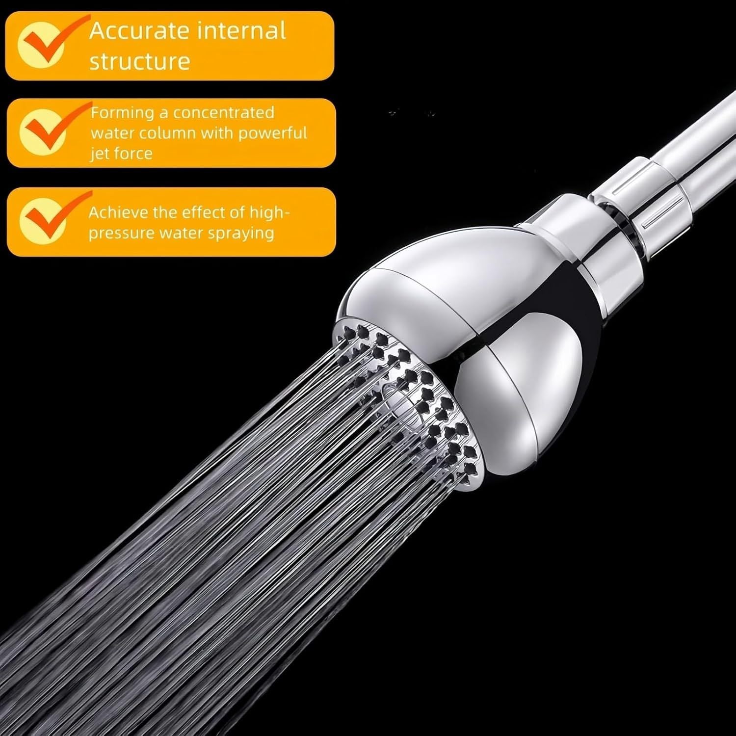 High Pressure Shower Head 3" Chrome - 360 degrees Rotating Self-Cleaning Jets, Water Saving Flow Optimizer, V1258-DP02-E-716