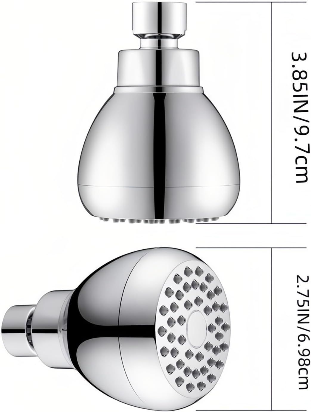 High Pressure Shower Head 3" Chrome - 360 degrees Rotating Self-Cleaning Jets, Water Saving Flow Optimizer, V1258-DP02-E-716