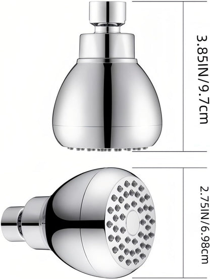High Pressure Shower Head 3" Chrome - 360 degrees Rotating Self-Cleaning Jets, Water Saving Flow Optimizer, V1258-DP02-E-716