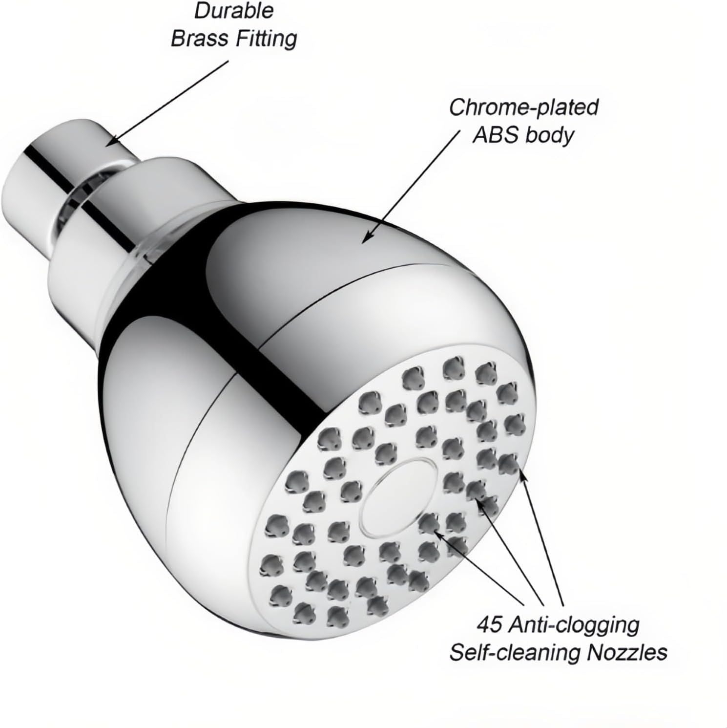 High Pressure Shower Head 3" Chrome - 360 degrees Rotating Self-Cleaning Jets, Water Saving Flow Optimizer, V1258-DP02-E-716