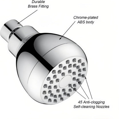 High Pressure Shower Head 3" Chrome - 360 degrees Rotating Self-Cleaning Jets, Water Saving Flow Optimizer, V1258-DP02-E-716