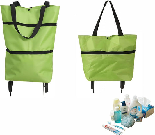 2-in-1 Foldable Shopping Cart with Wheels,Waterproof & Sturdy Grocery Bag Hand Truck, Collapsible Portable V1258-DP02-E-717