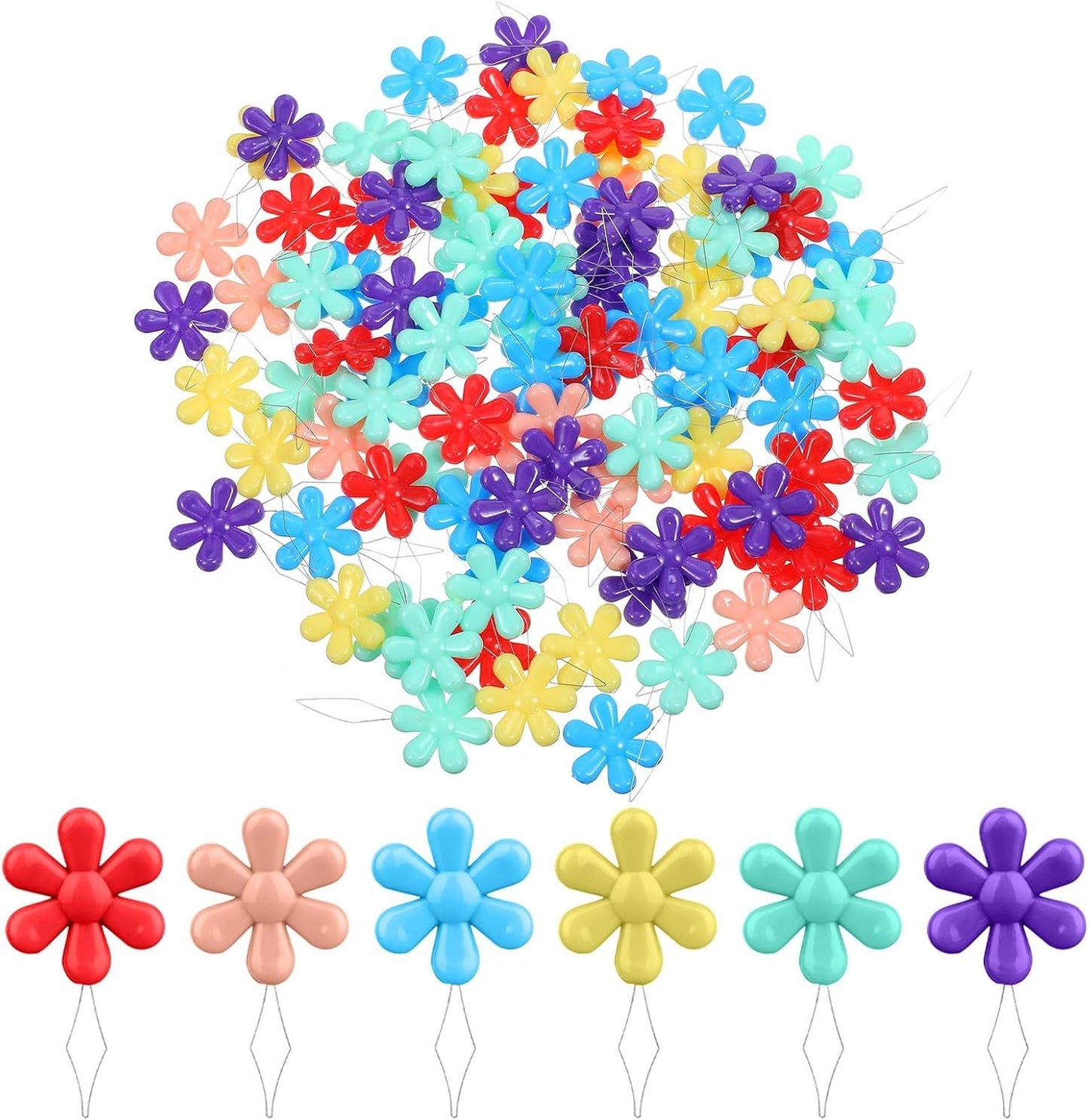 100 PCS Flower Shaped Needle Threaders for Sewing, Multicolor Embroidery Threader, Flower Head Needle V1258-DP02-E-731