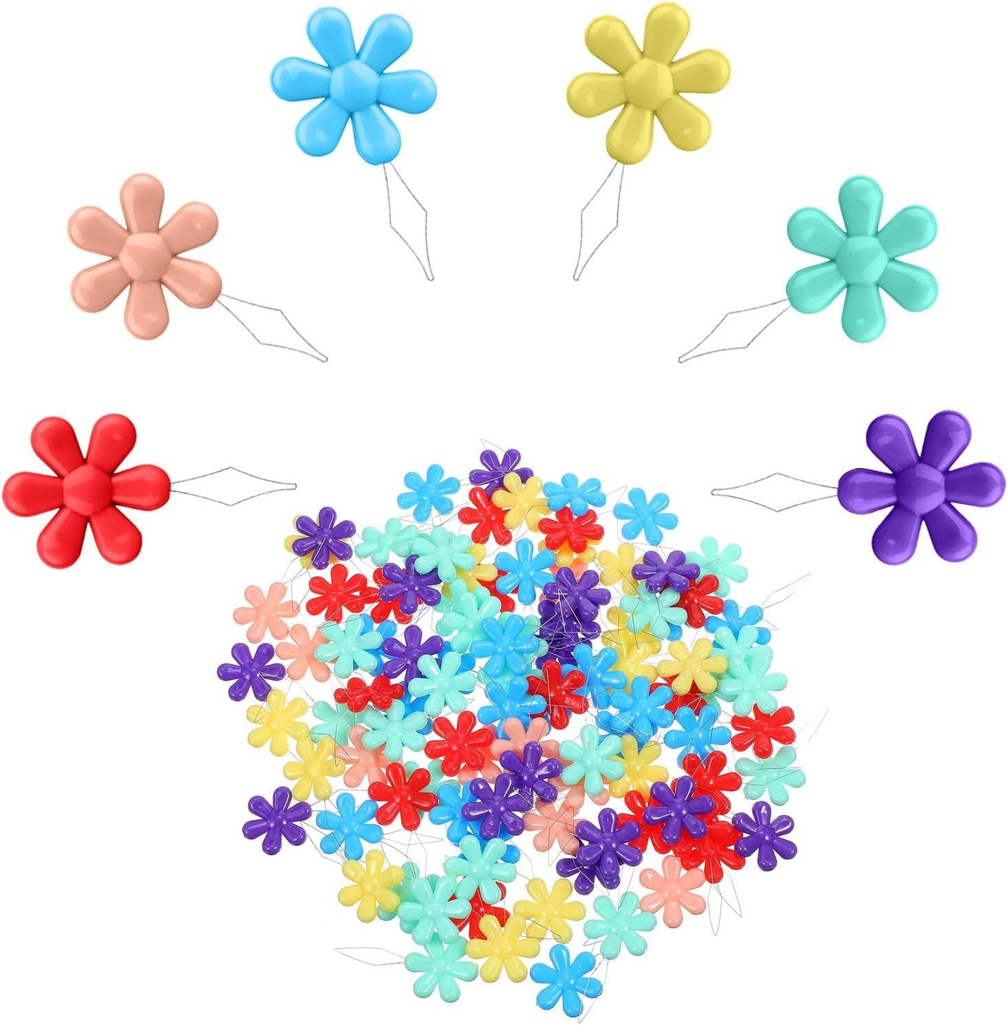 100 PCS Flower Shaped Needle Threaders for Sewing, Multicolor Embroidery Threader, Flower Head Needle V1258-DP02-E-731