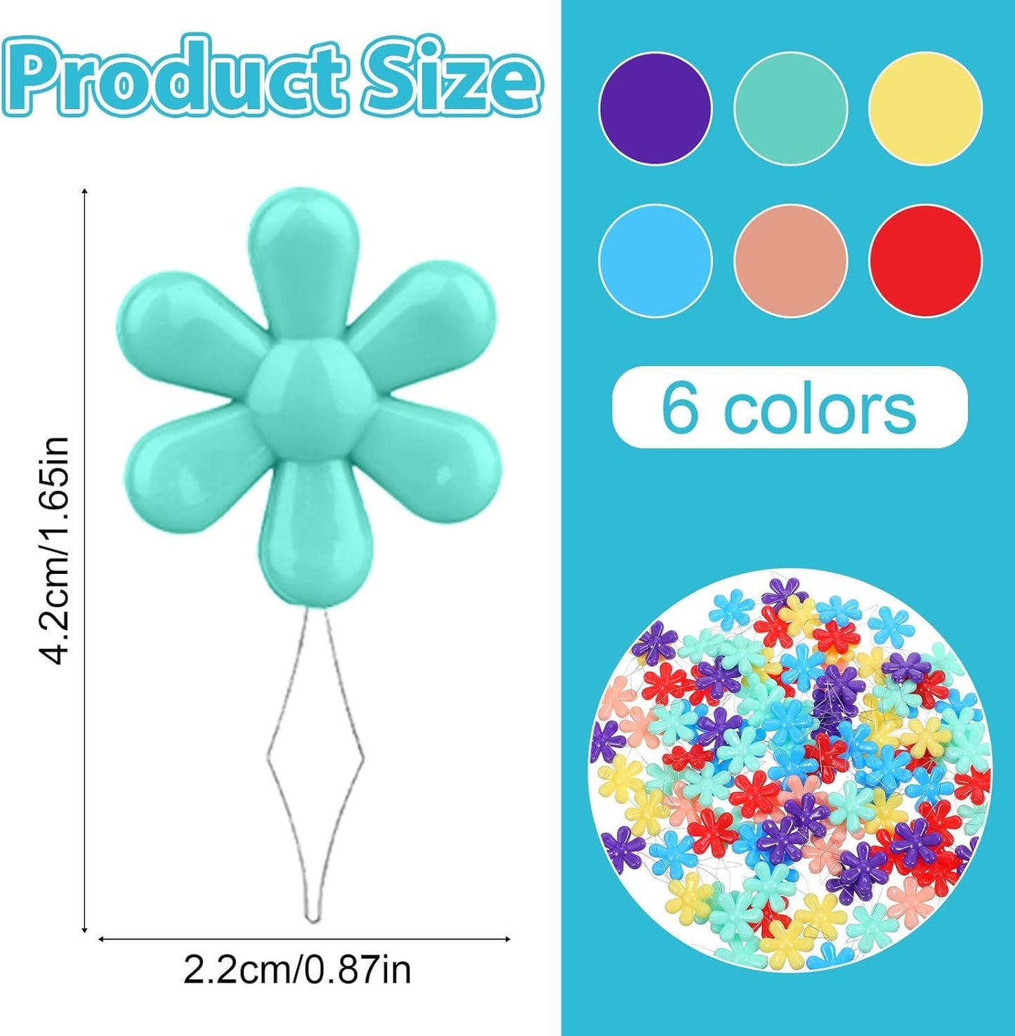 100 PCS Flower Shaped Needle Threaders for Sewing, Multicolor Embroidery Threader, Flower Head Needle V1258-DP02-E-731