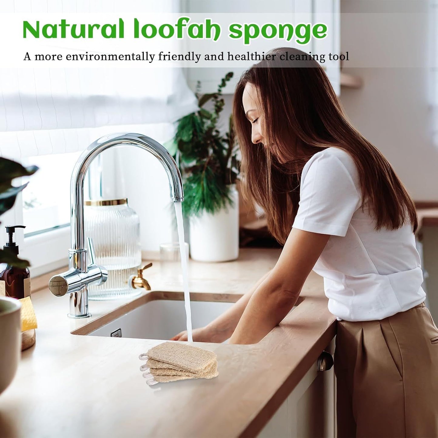 10 PCS Natural Sponges for Dishes, Loofah Dish Sponge for Kitchen Compostable Natural Loofah Sponges V1258-DP02-E-732