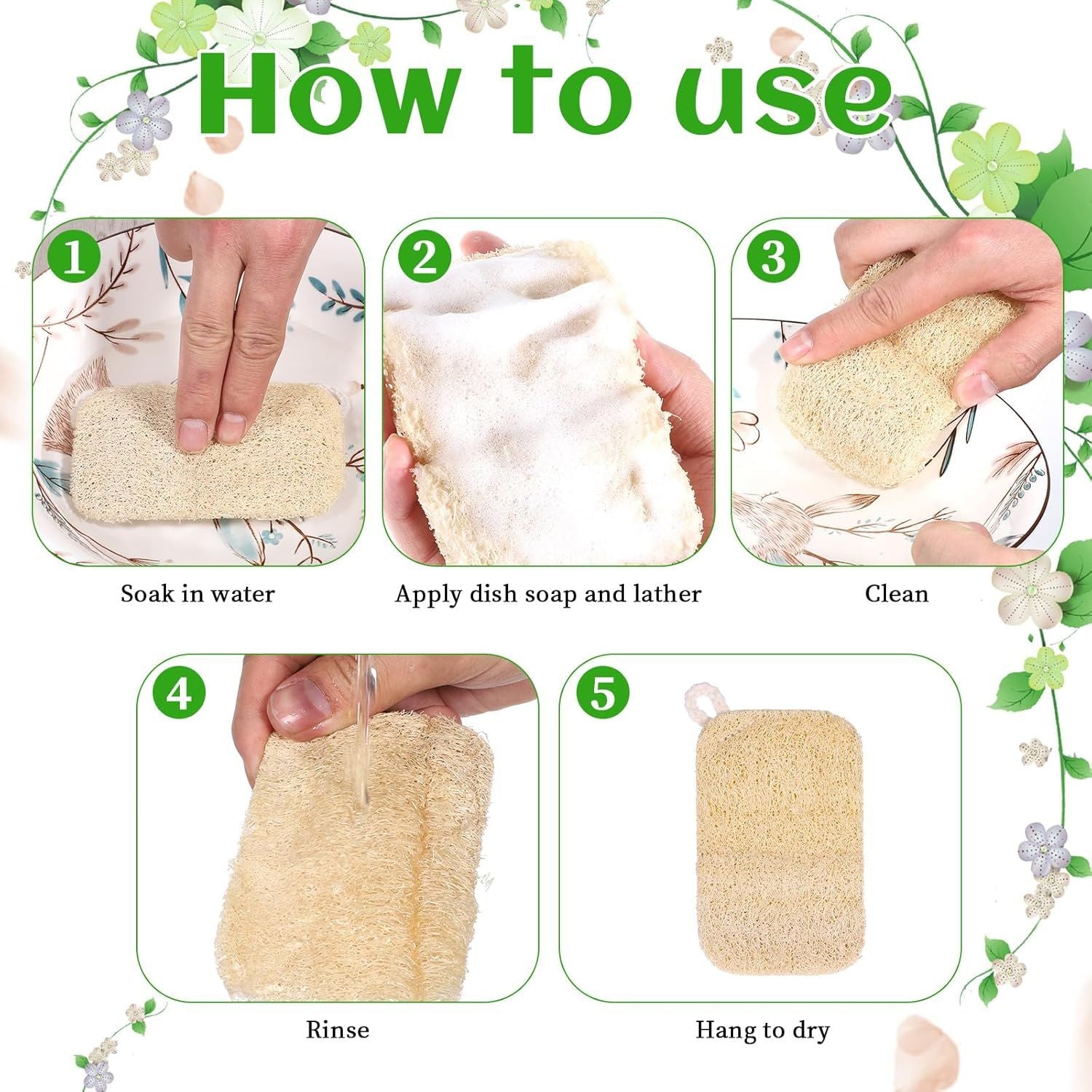 10 PCS Natural Sponges for Dishes, Loofah Dish Sponge for Kitchen Compostable Natural Loofah Sponges V1258-DP02-E-732