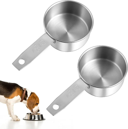2 PCS 1/2 Cup Dog Food Scoop, 1/2 Cup Measuring Scoop, 125ml Stainless Steel Half Cups Dog Food Scoops for V1258-DP02-E-733
