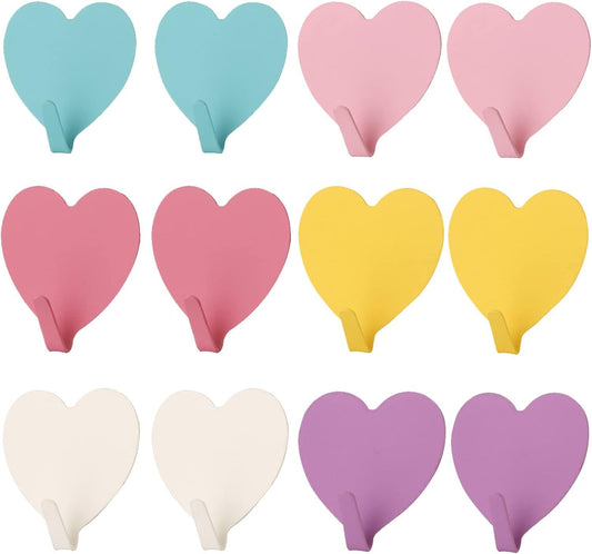 12 Pack Heart Shaped Decorative Wall Hooks, Stainless Steel Strong Adhesive Wall Hook for Home Kitchen V1258-DP02-E-738