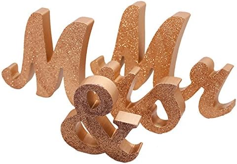 Mr and Mrs Signs Wedding Sweetheart Table Decorations, Wooden Freestanding Letters Wedding Shower Gift (Rose V1258-DP02-E-76