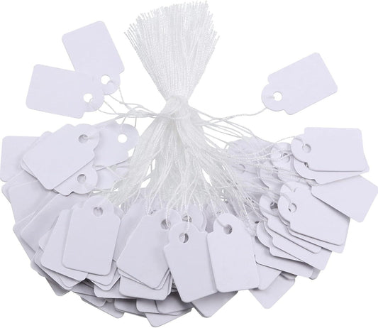 500 Pcs Small Price Tags with String Attached 0.6 x 0.95 in White Blank Marking Tag Writable Merchandise V1258-DP02-E-761