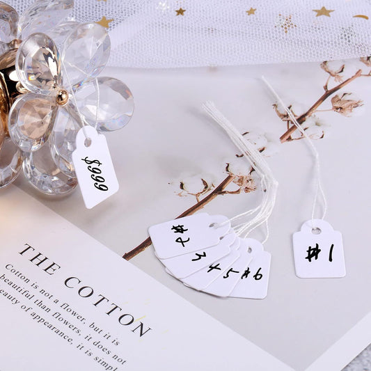 500 Pcs Small Price Tags with String Attached 0.6 x 0.95 in White Blank Marking Tag Writable Merchandise V1258-DP02-E-761