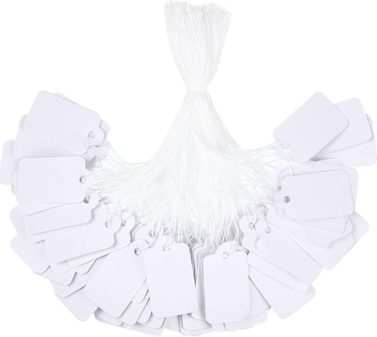 500 Pack White Price Tags with String Attached for Jewelry, Clothing, Gift, Yard Sale, Garage V1258-DP02-E-763