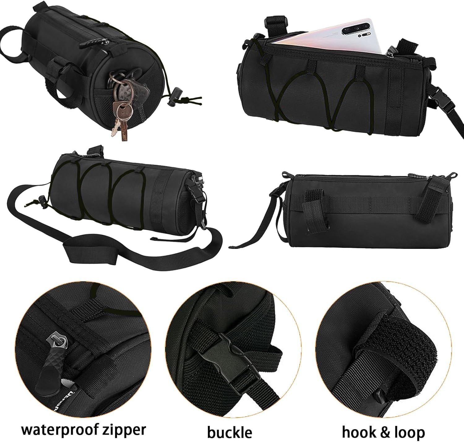 2.5L Bike Handlebar Bag, Waterproof Bicycle Accessories, Bike Frame Front Pouch with Zipper and Shoulder Strap V1258-DP02-E-781