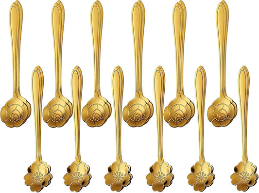 24PCS Gold Coffee Espresso Spoons, 5 Inch Stainless Steel Small Spoon for Dessert, Tea, Demitasse Stirring, V1258-DP02-E-784
