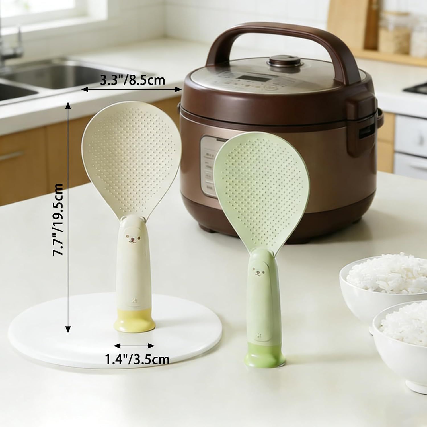 2PCS Plastic Rice Spoon, Non Stick Standing Rice Paddle, Heat Resistant Scooper for Kitchen, Cooker, Home, V1258-DP02-E-785