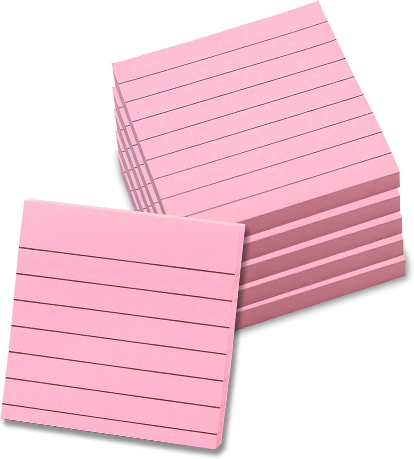 Pink Lined Sticky Notes, 3"x3" Self-Stick Note Pads, 6 Pads, 100 Sheets/Pad, Total 600 Sheet V1258-DP02-E-786