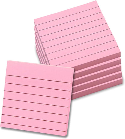 Pink Lined Sticky Notes, 3"x3" Self-Stick Note Pads, 6 Pads, 100 Sheets/Pad, Total 600 Sheet V1258-DP02-E-786