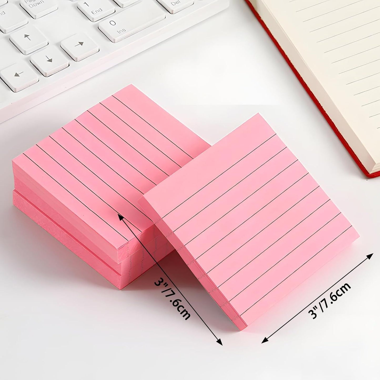 Pink Lined Sticky Notes, 3"x3" Self-Stick Note Pads, 6 Pads, 100 Sheets/Pad, Total 600 Sheet V1258-DP02-E-786
