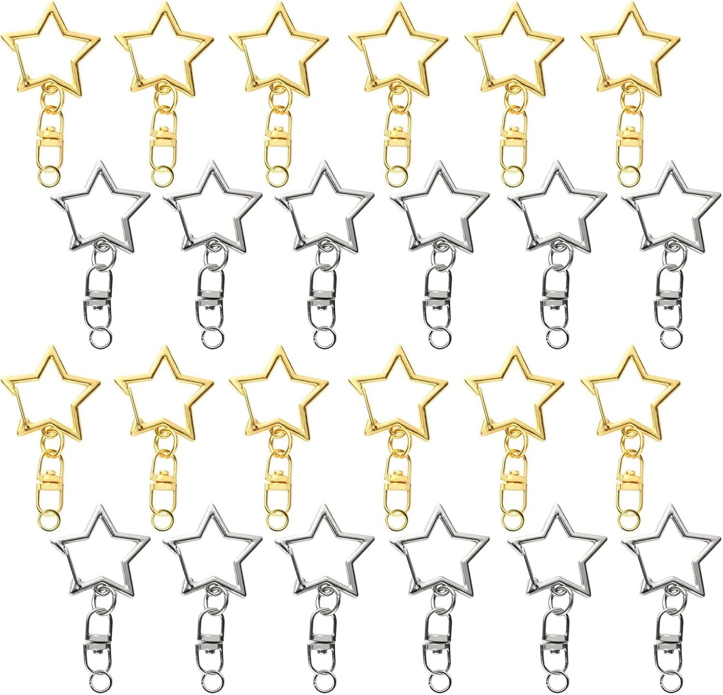 60PCS Star Shaped Keychain, 2 Colors, Metal Hanging Buckle, Spring Snap Hook with Open Jump Ring Connector V1258-DP02-E-788