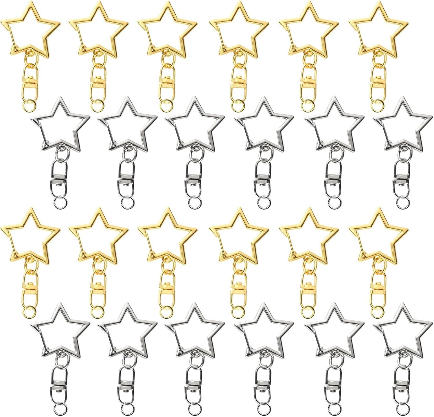 60PCS Star Shaped Keychain, 2 Colors, Metal Hanging Buckle, Spring Snap Hook with Open Jump Ring Connector V1258-DP02-E-788