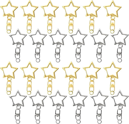 60PCS Star Shaped Keychain, 2 Colors, Metal Hanging Buckle, Spring Snap Hook with Open Jump Ring Connector V1258-DP02-E-788