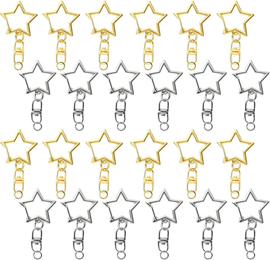 60PCS Star Shaped Keychain, 2 Colors, Metal Hanging Buckle, Spring Snap Hook with Open Jump Ring Connector V1258-DP02-E-788
