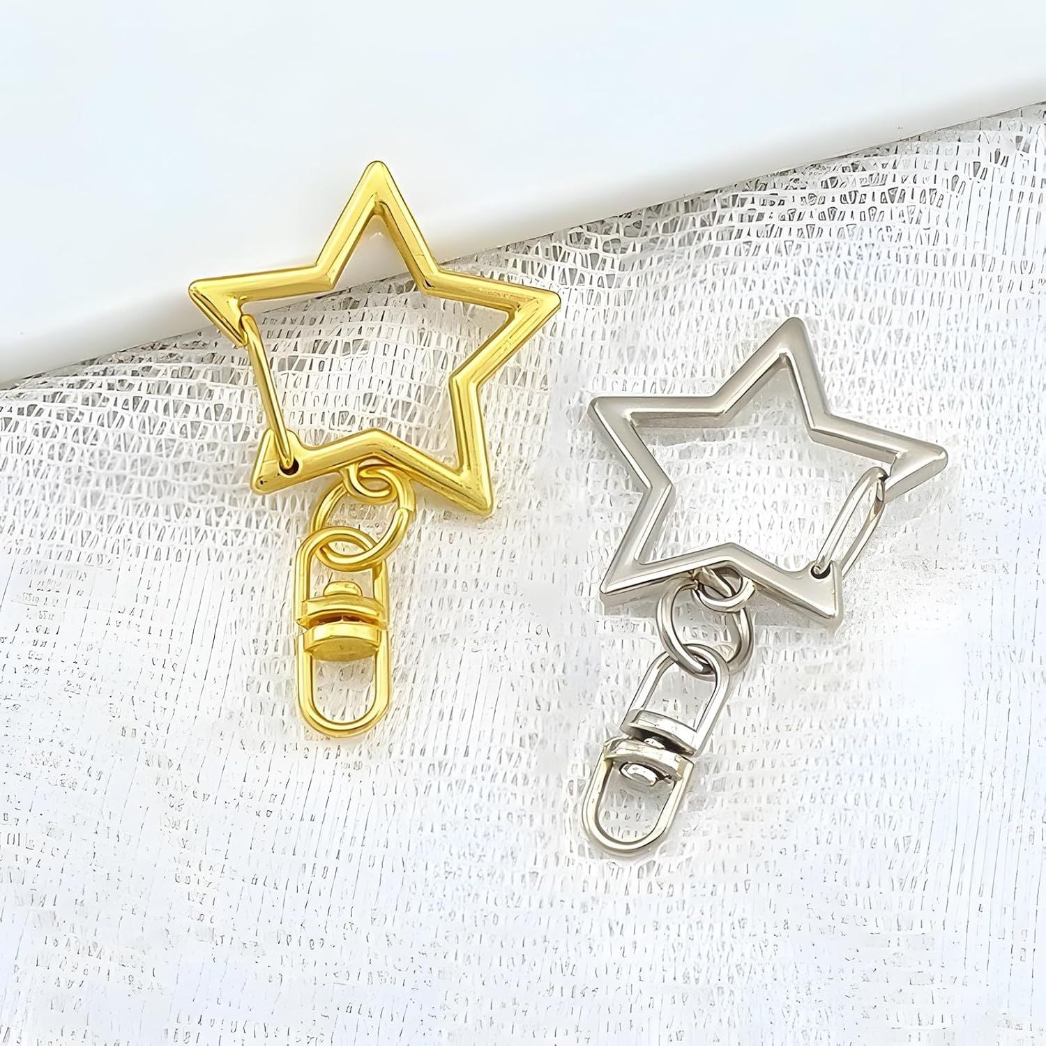 60PCS Star Shaped Keychain, 2 Colors, Metal Hanging Buckle, Spring Snap Hook with Open Jump Ring Connector V1258-DP02-E-788