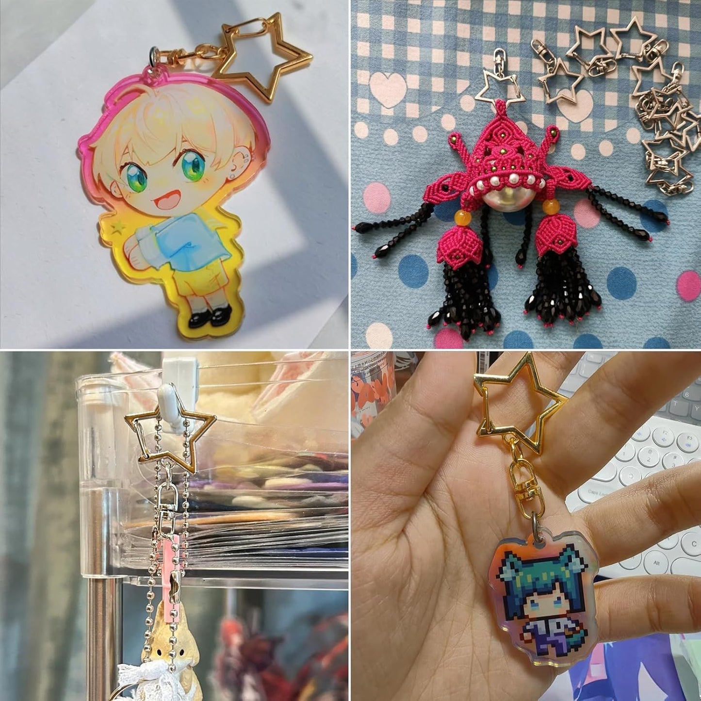60PCS Star Shaped Keychain, 2 Colors, Metal Hanging Buckle, Spring Snap Hook with Open Jump Ring Connector V1258-DP02-E-788