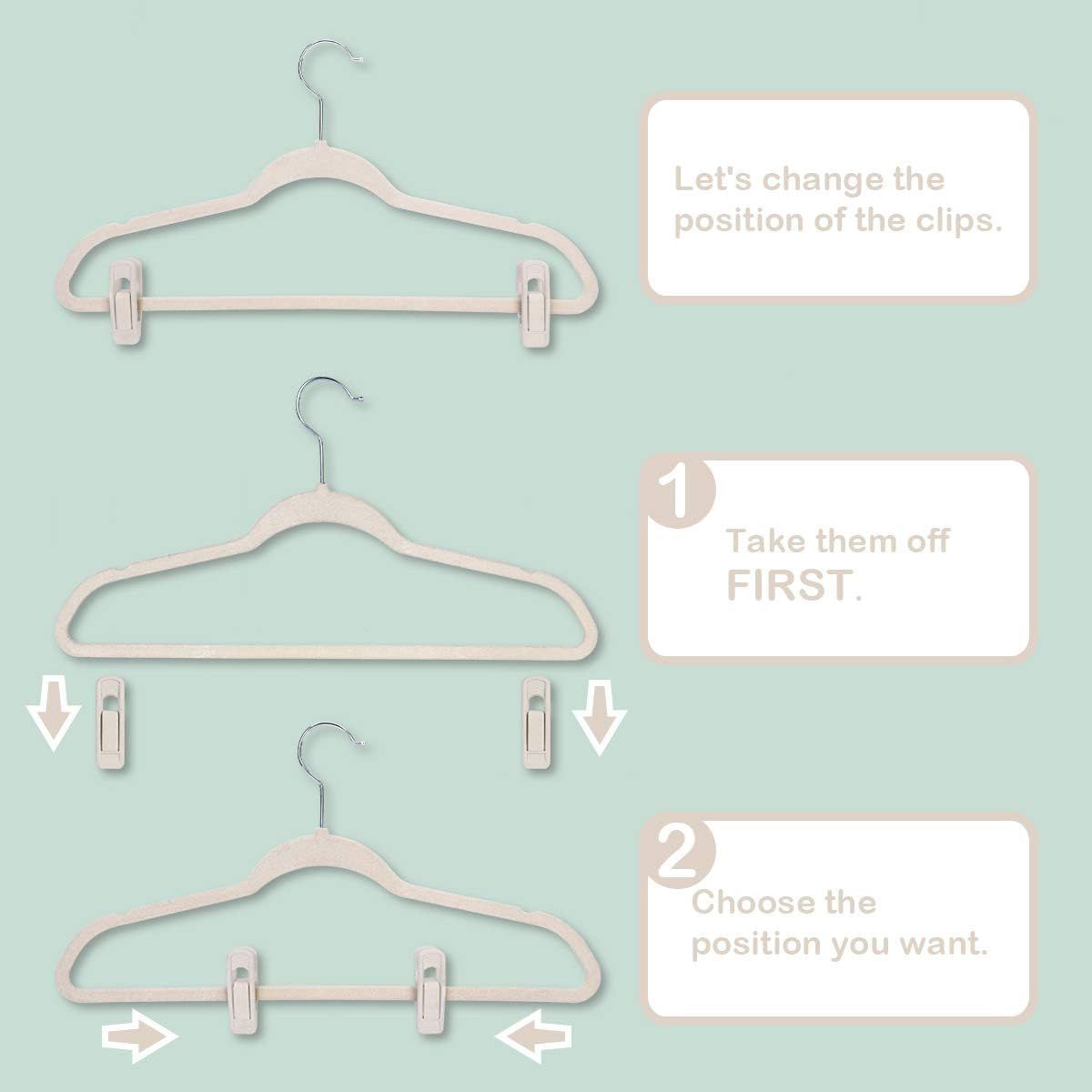 Velvet Hangers - Strong Finger Clips for Thin Pants (20pc, Beige) V1258-DP02-E-796