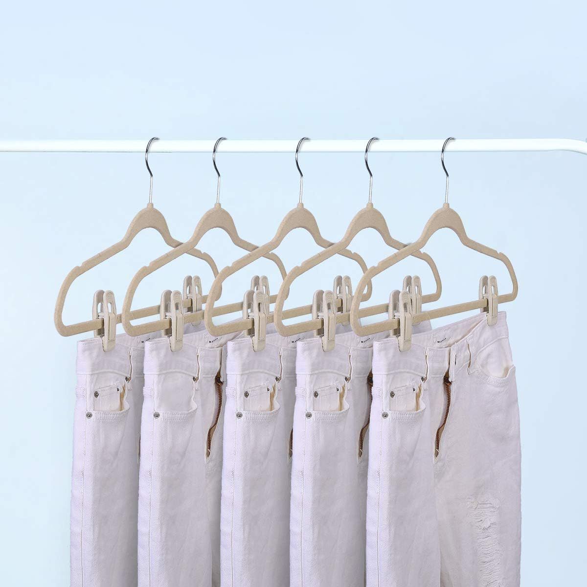 Velvet Hangers - Strong Finger Clips for Thin Pants (20pc, Beige) V1258-DP02-E-796