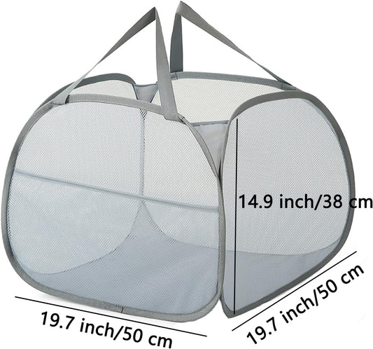 Kimmama Collapsible Mesh Laundry Basket, Foldable Pop Up Laundry Hamper with Side Pocket, Removable Clothes V1258-DP02-E-80
